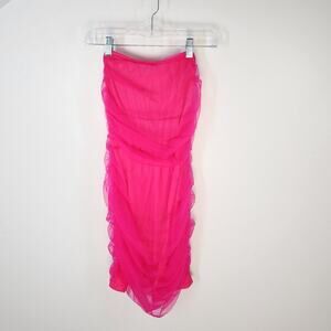 NWT Pretty Little Thing Bright Neon Pink Mini Dress Size 4 Boning Ruching Y2K